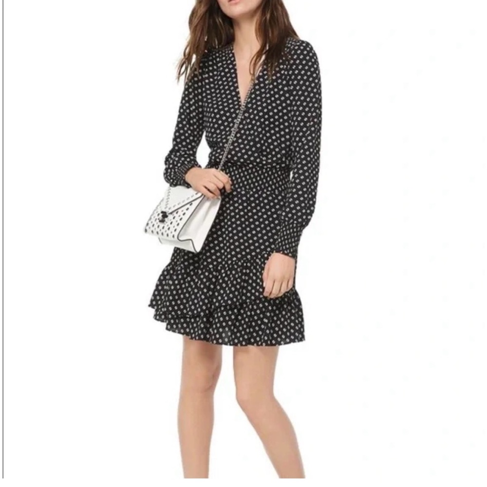 MICHAEL Michael Kors Smocked Ruffled Dot Print Dress